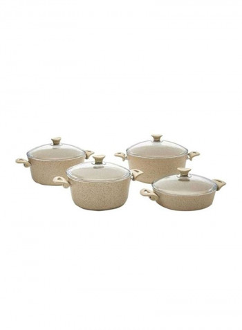 8-Piece  Granite Coated Cookware Set Cream