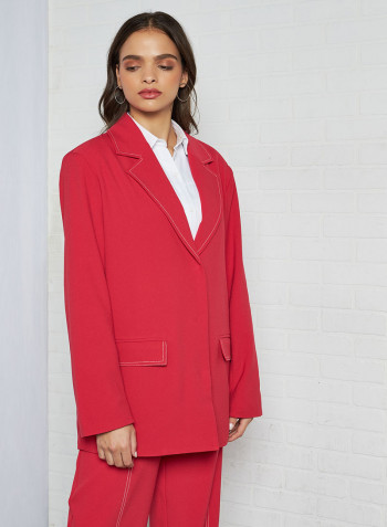 Seam Detail Long Sleeve Blazer Bright Pink