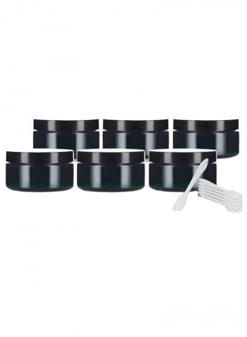 Pack Of 6 Refillable Low Profile Jars With Spatulas Green/Black