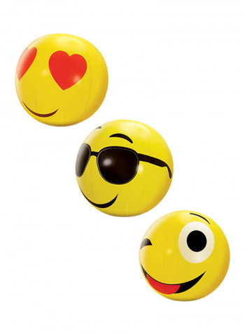 Set Of 3 Large Emoji Beach Balls And Foot Pump 24inch