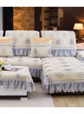 Anti-Slip Embroided Sofa Slipcover Grey/Purple 110X240centimeter