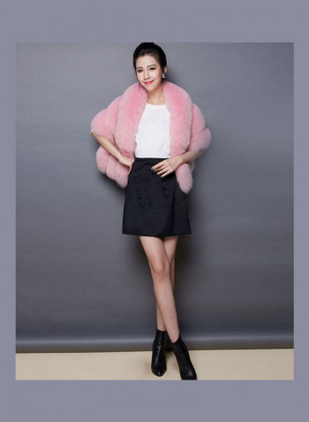 Solid Thick Wool Cloak Coat Pink