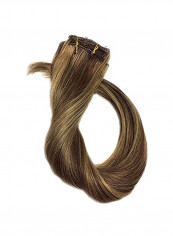 7-Piece Straight Human Hair Extension 4-27 Brown 22inch