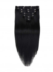 8-Piece Long Straight Clip-in Human Hair Extension #1 Jet Black 12inch