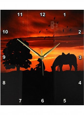 Cowboy Campfire With Horse Printed Analog Wall Clock Multicolour 13x13x0.1inch