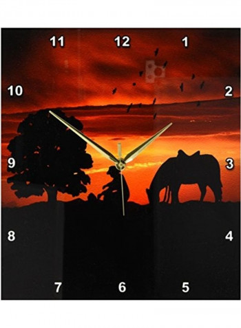 Cowboy Campfire With Horse Printed Analog Wall Clock Multicolour 13x13x0.1inch