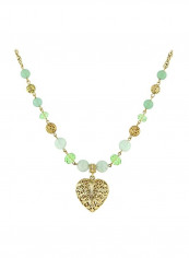 Gold Plated Aventurine Beaded Filigree Heart Necklace