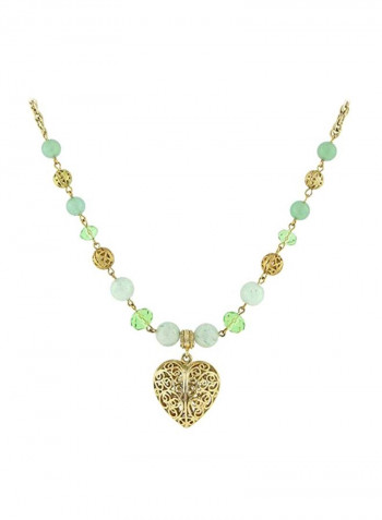 Gold Plated Aventurine Beaded Filigree Heart Necklace