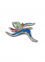 Rhodium Plated 925 Sterling Silver Opal Studded Pendant Necklace