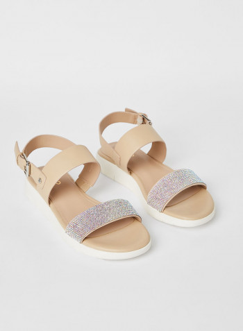 Woema Faux Leather Sandals فضي / بيج