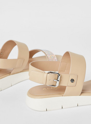 Woema Faux Leather Sandals فضي / بيج