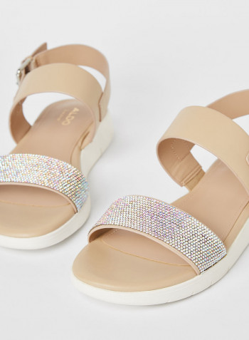 Woema Faux Leather Sandals فضي / بيج