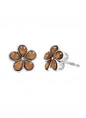 Sterling Silver Koa Wood Plumeria Stud Earrings (10mm)