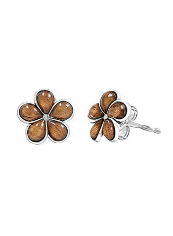 Sterling Silver Koa Wood Plumeria Stud Earrings (10mm)