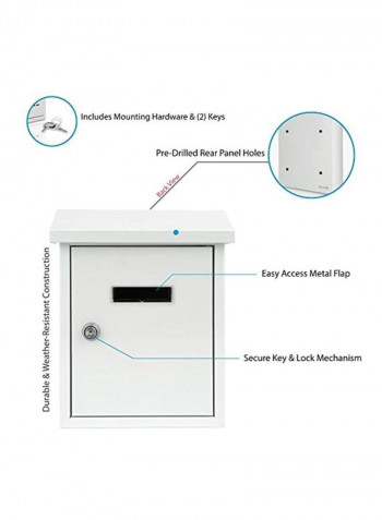 Wall Mount Locking Mailbox White 8.3x10x2.7inch