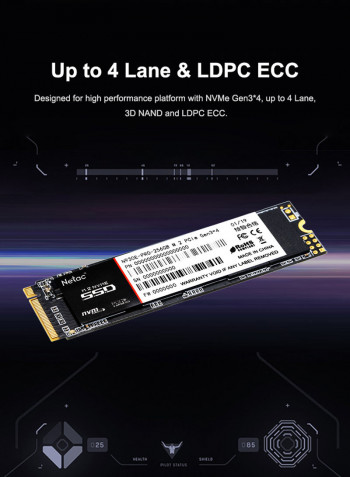 Netac N930E Pro M.2 2280 NVMe PCIe Gen3*4 3D MLC/TLC NAND Flash Hard Drive 256غيغابايت أسود