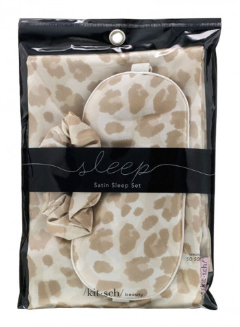 3-Piece Leopard Satin Sleep Set Brown/White