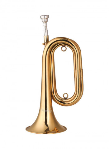Bugle Call Gold-Plated Trumpet Cavalry Horn with Mouthpiece and Carrying Bag