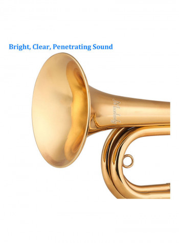 Bugle Call Gold-Plated Trumpet Cavalry Horn with Mouthpiece and Carrying Bag