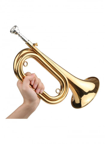 Bugle Call Gold-Plated Trumpet Cavalry Horn with Mouthpiece and Carrying Bag