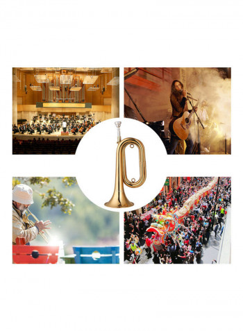 Bugle Call Gold-Plated Trumpet Cavalry Horn with Mouthpiece and Carrying Bag