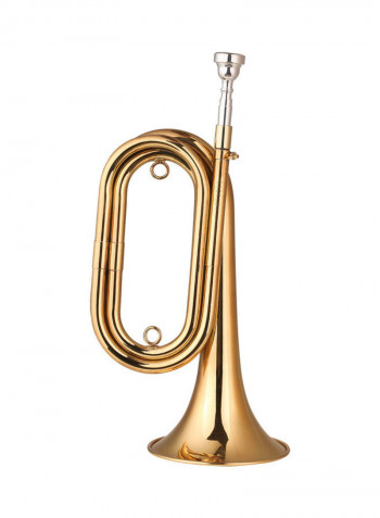 Bugle Call Gold-Plated Trumpet Cavalry Horn with Mouthpiece and Carrying Bag