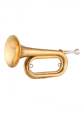 Bugle Call Gold-Plated Trumpet Cavalry Horn with Mouthpiece and Carrying Bag
