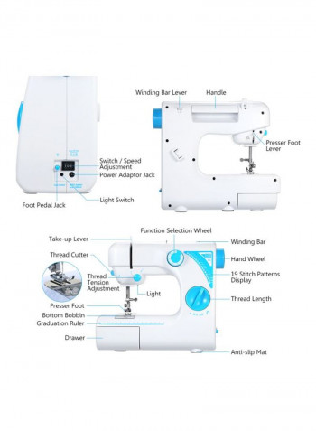 Reverse Function Adjustable Sewing Machine White/Blue