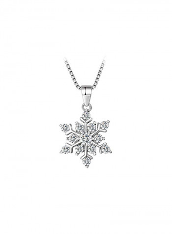 925 Sparkling Sterling Silver Cubic Zirconia Studded Snowflake Pendant Necklace