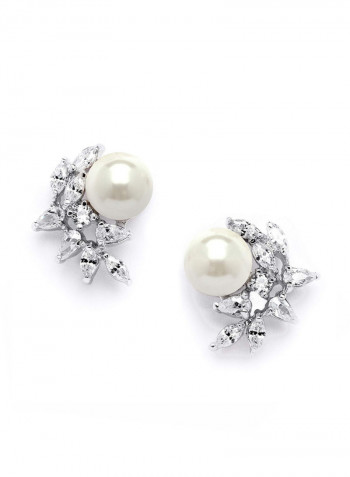 Ivory Pearls And Cluster Clip On Wedding Earrings