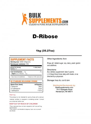 D-Ribose Clean And Pure Bulk Supplements