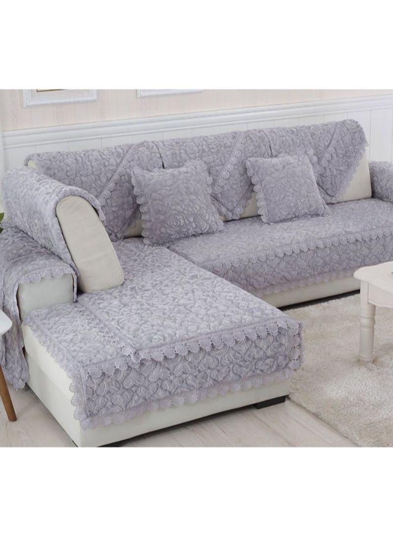 Flannel Anti-Skid Plush Sofa Slipcover Grey