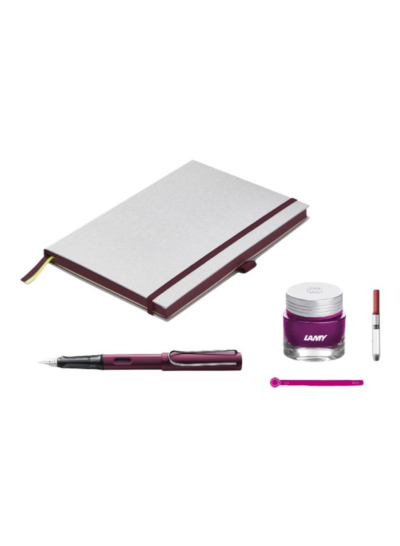 4-Piece AL-Star Notebook And Fountain Pen Set Purple/White