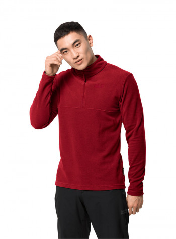 Half Zipper Arco Pullover أحمر داكن