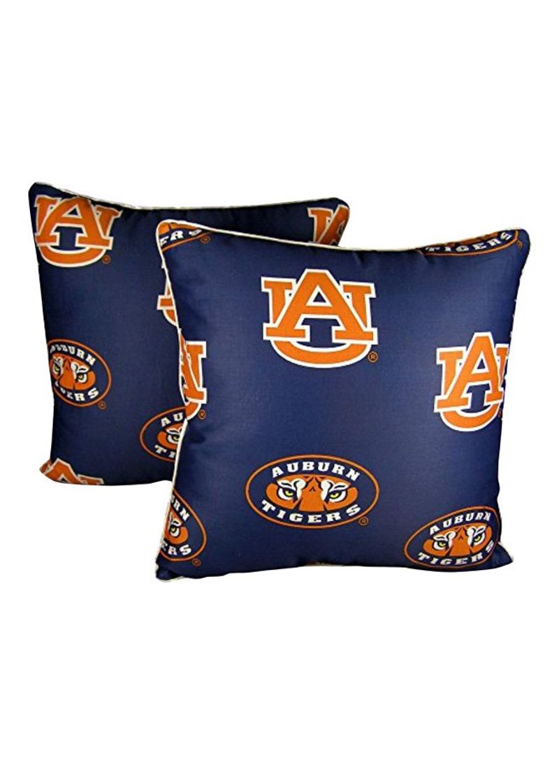 2-Piece Auburn Tigers Printed Decorative Pillow Set Blue/Orange/White 16x16inch