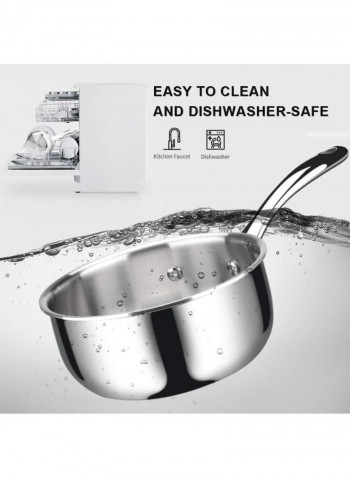 Tri-Ply Stainless Steel Saucepan With Lid Silver 3Quart