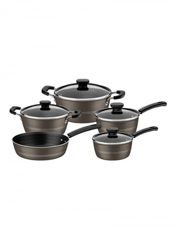 5-Piece Cookware Set With Lid Grey Large Casserole (24), Small Casserole (20), Large Sauce Pan (18), Small Sauce Pan (16), Deep Frying Pan (24)cm