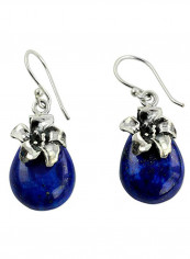 Lapis Lazuli Floral Lovely Lily 925 Sterling Silver Earrings