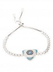 925 Sterling Silver Triangle Evil Eye Adjustable Bracelet