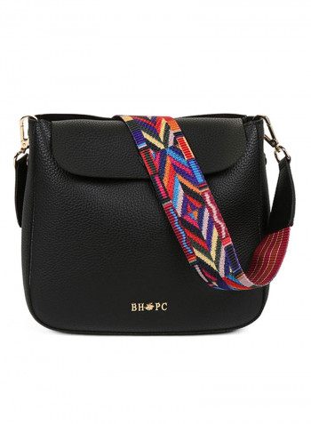 Flap Closure Shoulder Bag Black