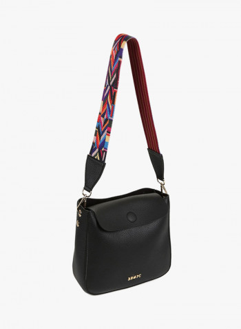 Flap Closure Shoulder Bag Black
