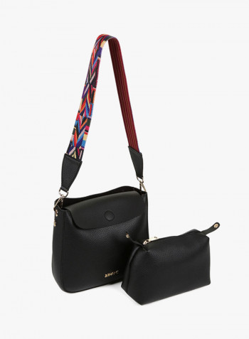 Flap Closure Shoulder Bag Black