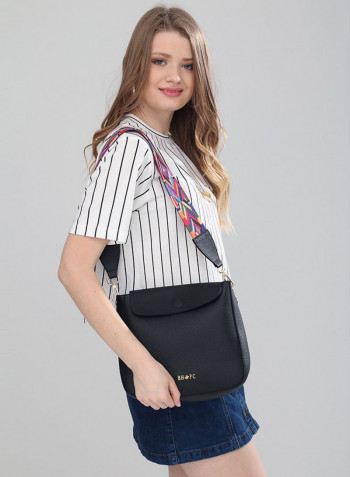 Flap Closure Shoulder Bag Black