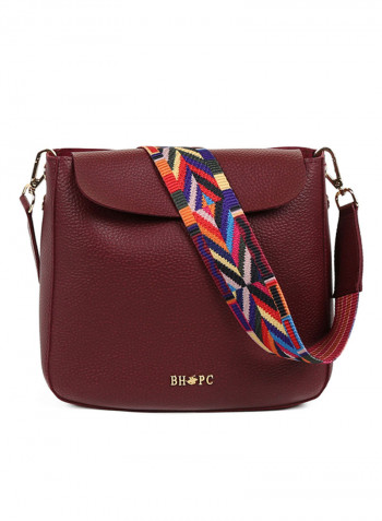 Flap Closure Shoulder Bag Claret Red