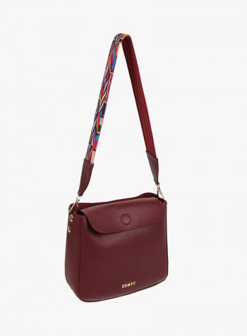 Flap Closure Shoulder Bag Claret Red