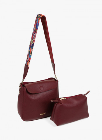 Flap Closure Shoulder Bag Claret Red