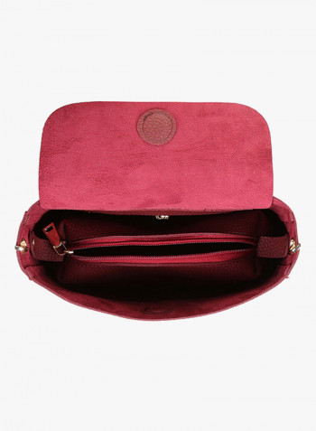 Flap Closure Shoulder Bag Claret Red