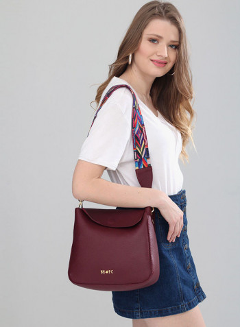 Flap Closure Shoulder Bag Claret Red