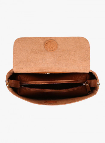 Flap Closure Shoulder Bag Tan
