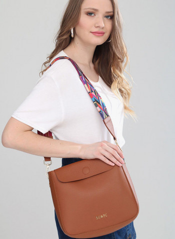 Flap Closure Shoulder Bag Tan